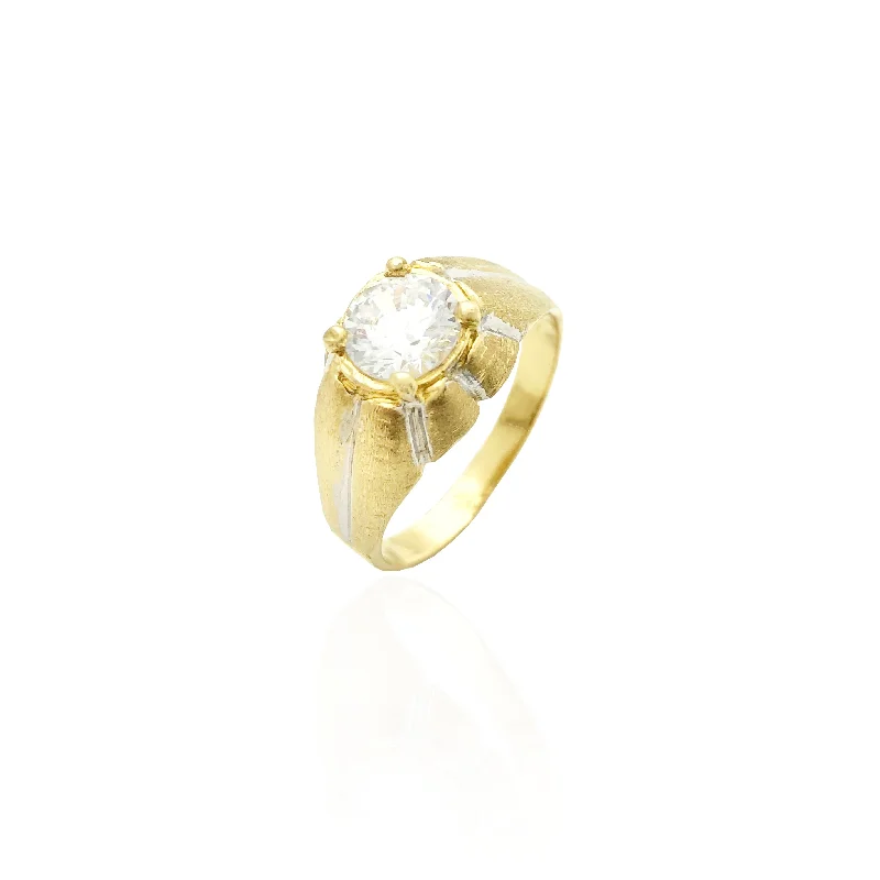 Unique Custom Rings For Fashion-Forward Style-Two-Tone Round CZ Ring (10K)