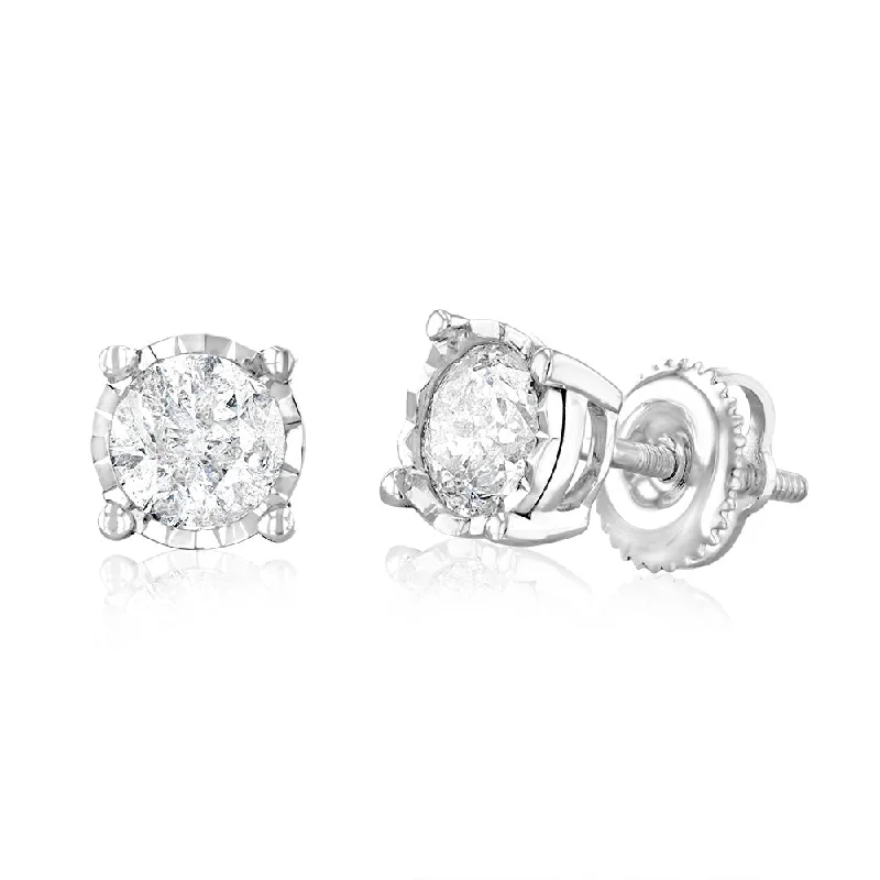 Elegant Gold Earrings For Luxury Events-10ct White Gold 0.95 Carat Diamond Solitaire Stud Earrings