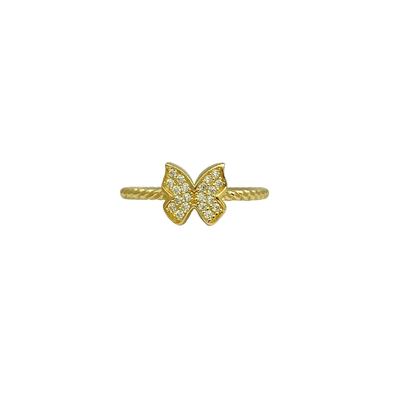 Custom Rings For Special Occasions-Pave Butterfly Rope Stackable Ring (14K)