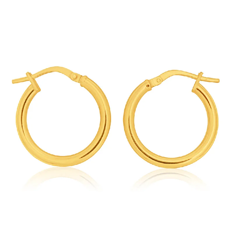 Sparkling Diamond Earrings For Weddings-9ct Yellow Gold Silver Filled plain 15mm Hoop Earrings