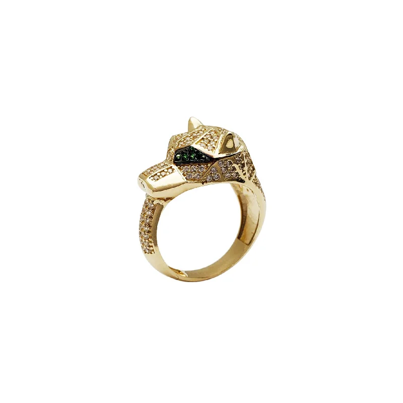 Custom Rings For Personalized Gifts-Iced-Out Green-Eyed Panther Ring (14K)