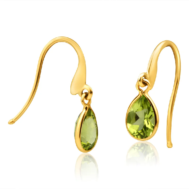 Natural Stone Earrings For Boho Style-9ct Yellow Gold Alluring Peridot Drop Earrings