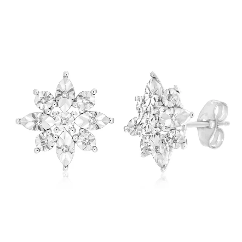 Wedding Earrings For Brides-9ct White Gold Elegance Diamond Stud Earrings