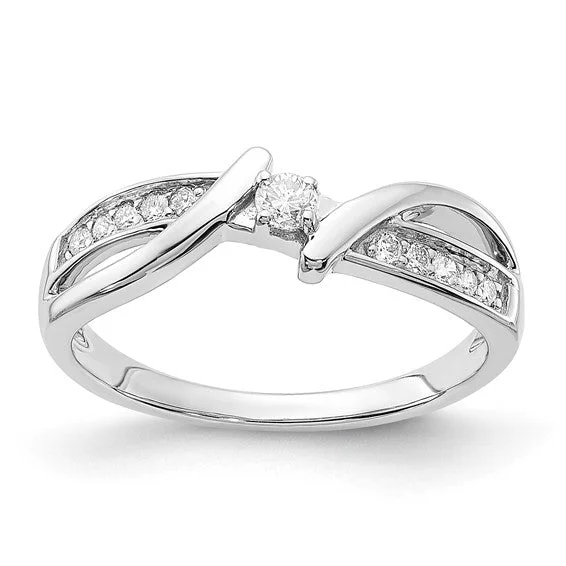 Classic Platinum Engagement Rings For Timeless Glam-Sterling Silver Fancy Criss Cross Diamond Ring