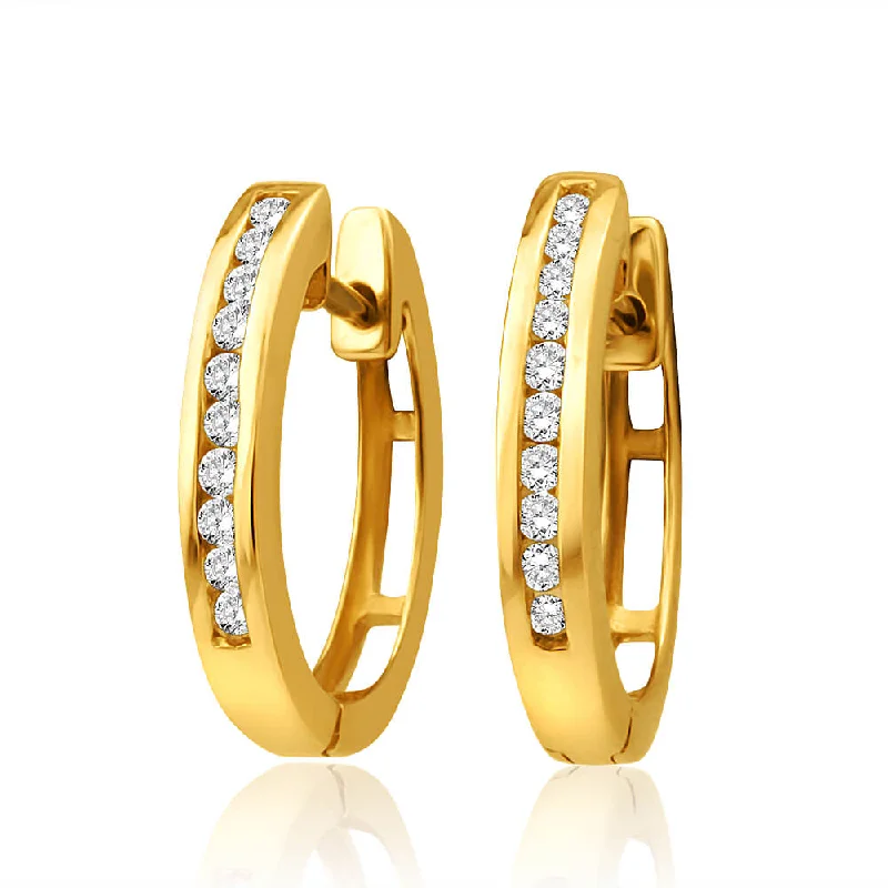 Stylish Earrings For Night Out-9ct Yellow Gold 1/5 Carat Diamond Hoop Earrings