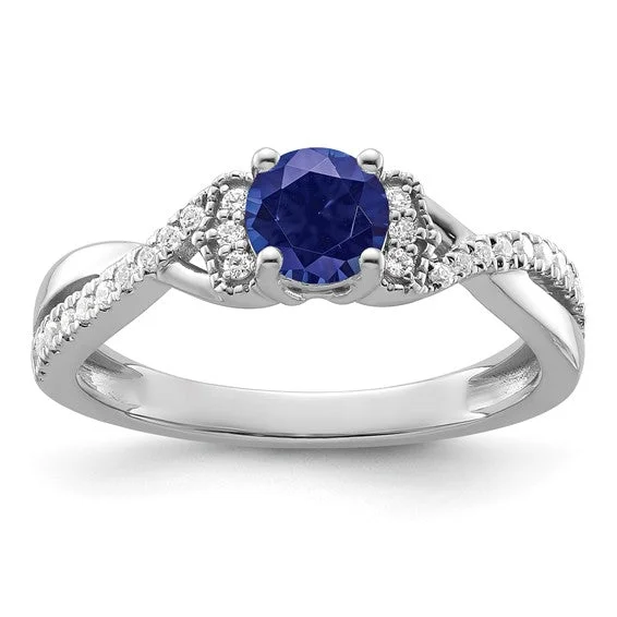 Elegant Vintage Rings For Timeless Glam-10k White Gold Created Blue Sapphire and Lab Grown Diamond Promise Ring