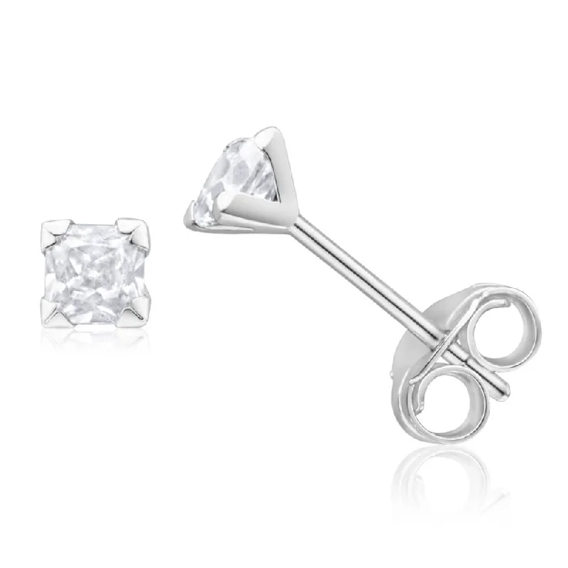 Colorful Earrings For Summer Fashion-9ct White Gold 3mm Princess Cut Cubic Zirconia Stud Earrings