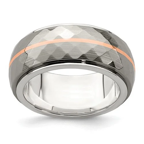 Stunning Cocktail Rings For Bold Glam-Edward Mirell Sterling Silver & Titanium Inlay w/ 14k Rose Gold Stripe Ring