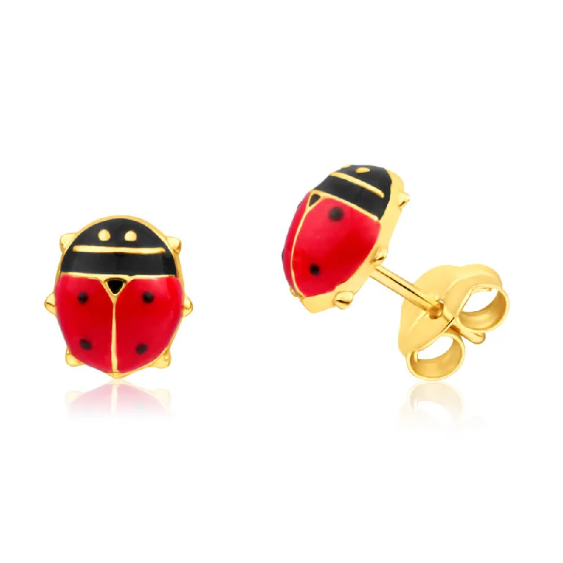 Bold Beaded Earrings For Artistic Flair-9ct Yellow Gold Lucky Ladybird Stud Earrings