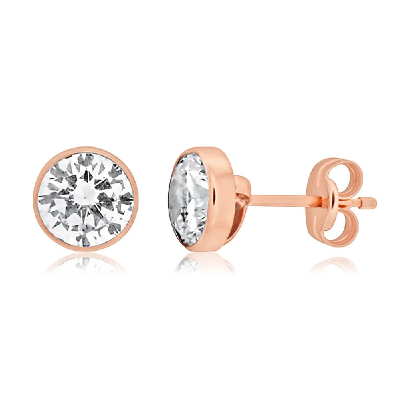 Lightweight Earrings For Comfortable Wear-9ct Rose Gold 6mm Cubic Zirconia Stud Earrings