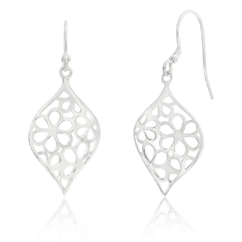 Minimal Silver Earrings For Subtle Style-Sterling Silver Flower Cut Out Patterned Drop Earrings