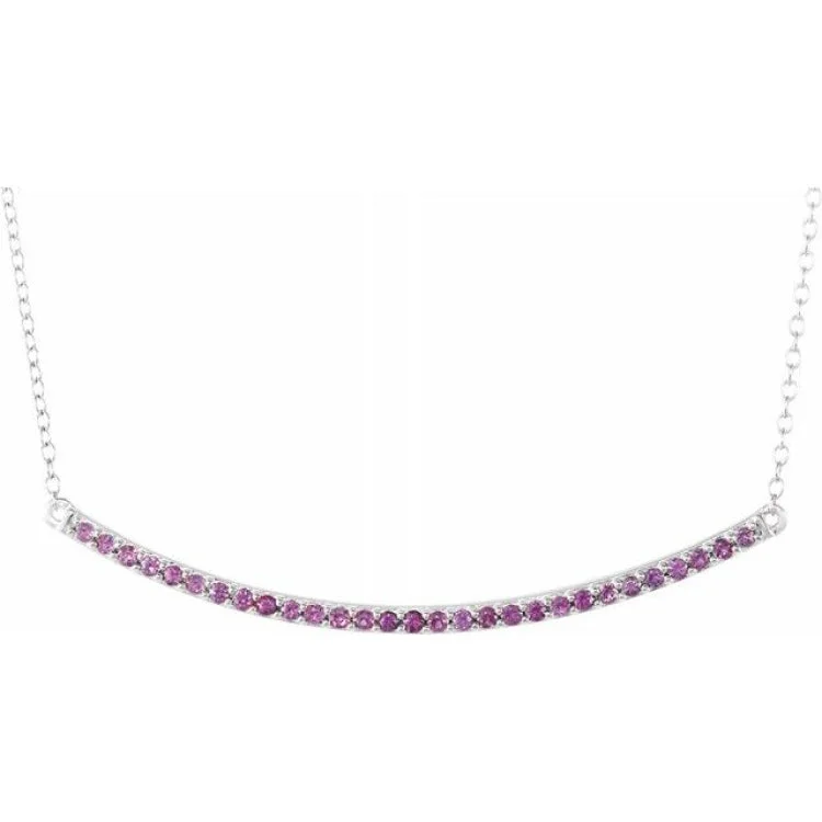 14K White Natural Pink Sapphire Bar 16-18" Necklace