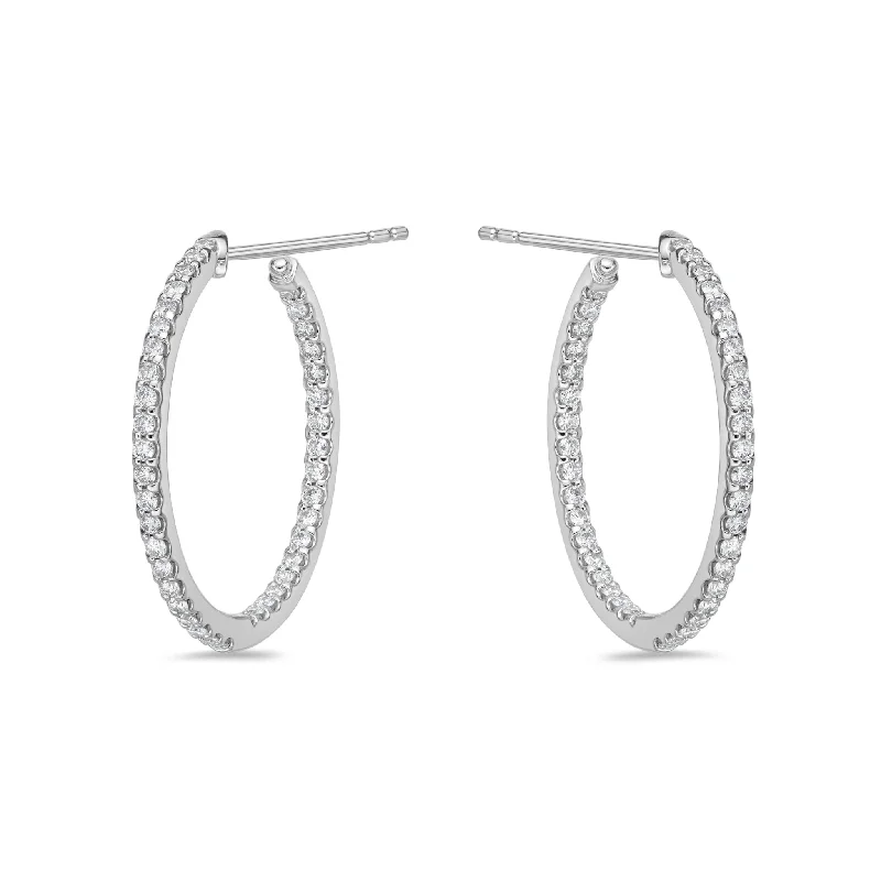 Elegant Dangle Earrings For Formal Parties-Memoire 18ct White Gold 3/4 Carat Diamond Odessa Hoop Earrings 24x24mm