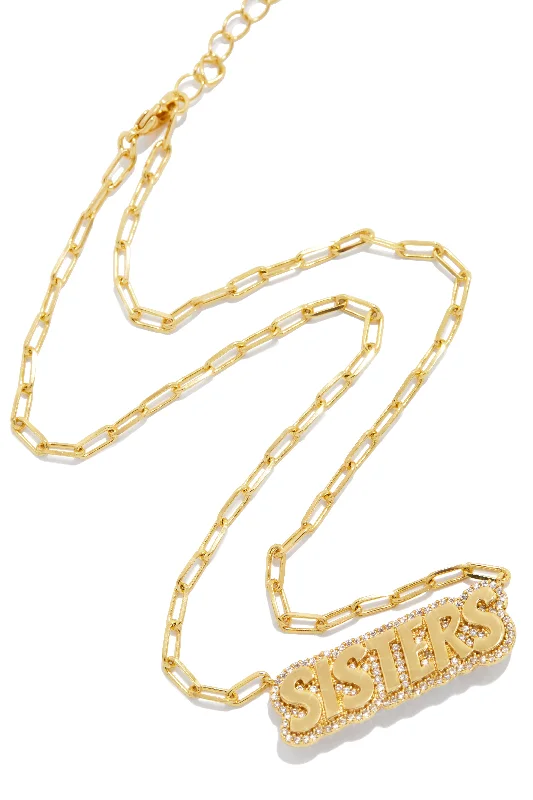 Sisters Necklace Gold Dipped Cubic Zirconia Necklace - Gold