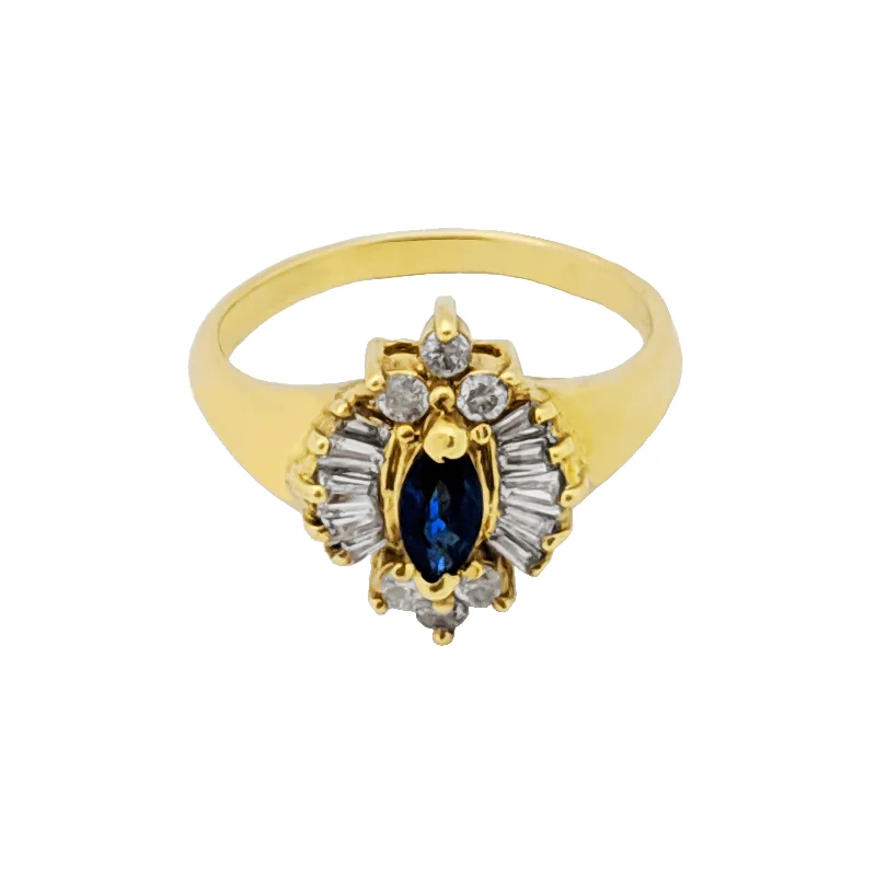 Luxury Platinum Rings For Elegant Fashion-Sapphire Diamond Halo Yellow Gold Ring (14K)