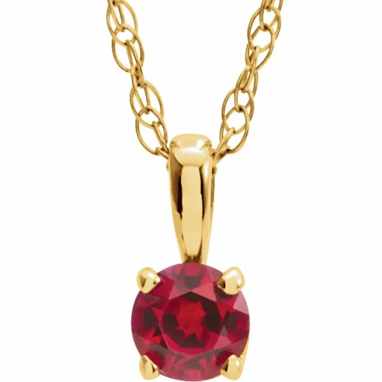 14K Yellow 3 mm Lab-Grown Ruby Youth Solitaire 14" Necklace