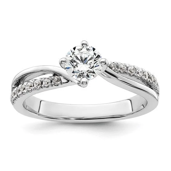 Dainty Rings For Subtle Elegance-14k White Gold Round Lab-Grown Diamond VS/SI GH Round By-Pass Complete Engagement Rings