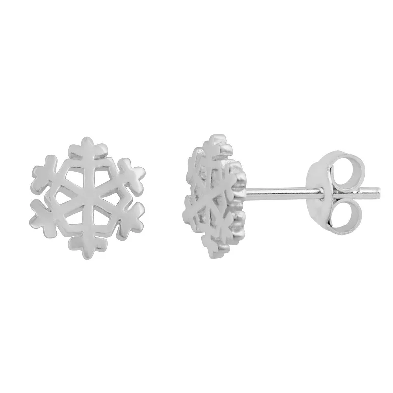 Long Drop Earrings For Elegant Nights-Sterling Silver Snowflake Stud Earrings