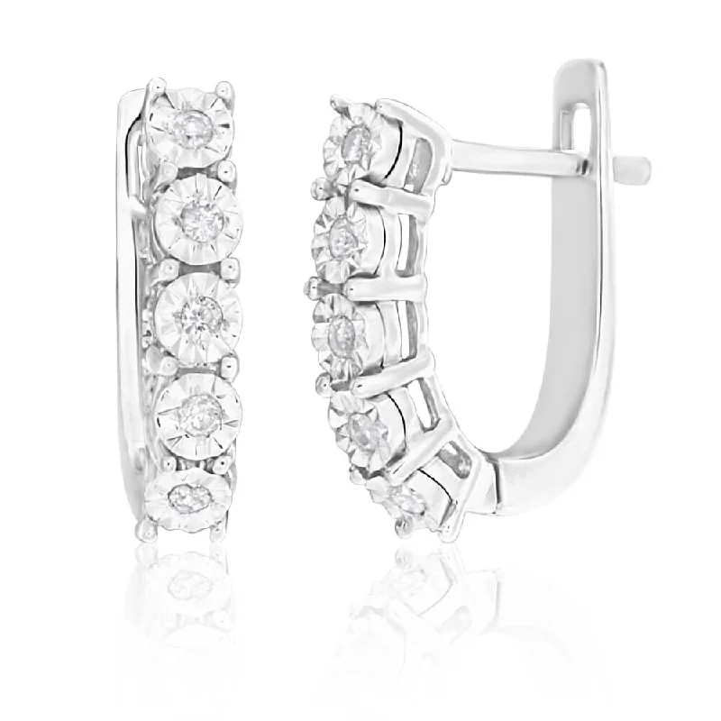 Long Earrings For Fashionistas-9ct White Gold Diamond Enticing Hoop Earrings