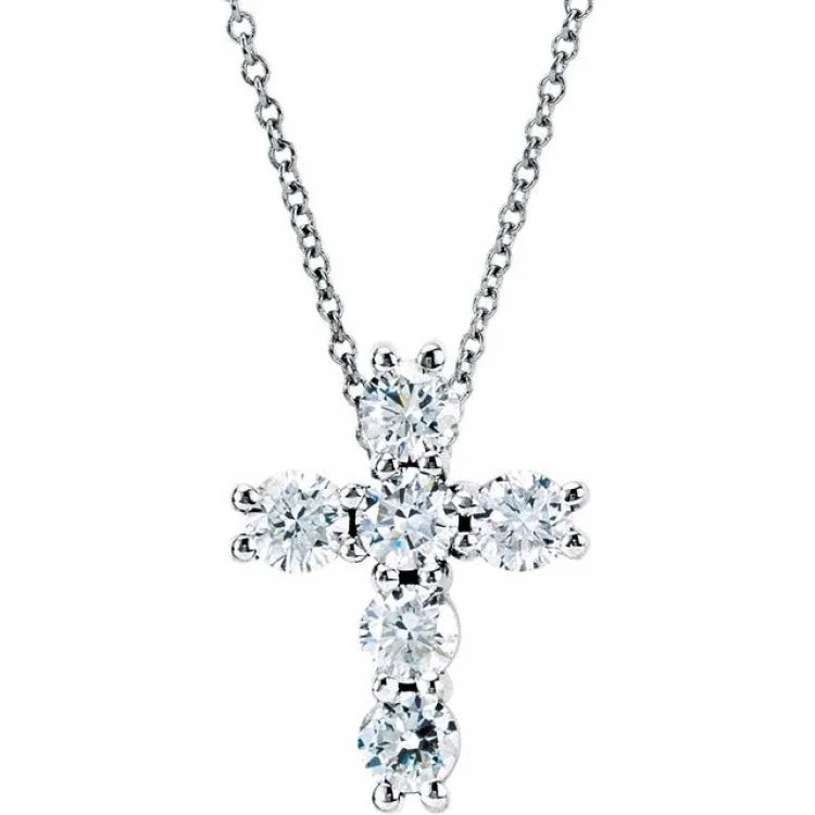 14K White 1/2 CTW Lab-Grown Diamond Cross 18" Necklace