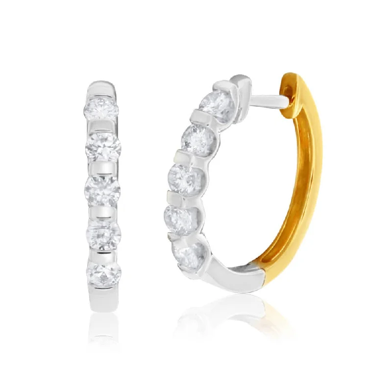 Long Drop Earrings For Elegant Nights-9ct Yellow Gold & White Gold Diamond Hoop Earrings