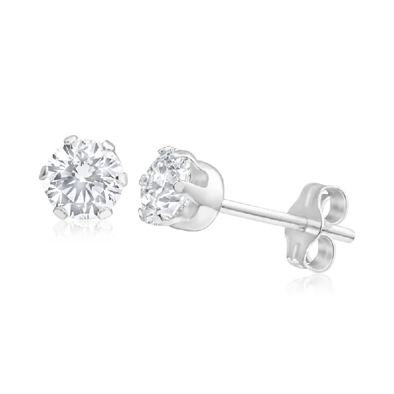 Colorful Earrings For Summer Fashion-Sterling Silver Cubic Zirconia White 5mm Claw Stud Earrings