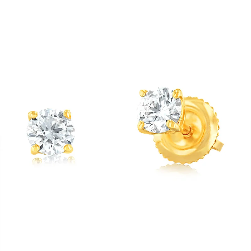 Silver Stud Earrings For Effortless Chic-Luminesce Lab Grown 1/2 Carat Diamond Solitaire Earrings in 14ct Yellow Gold