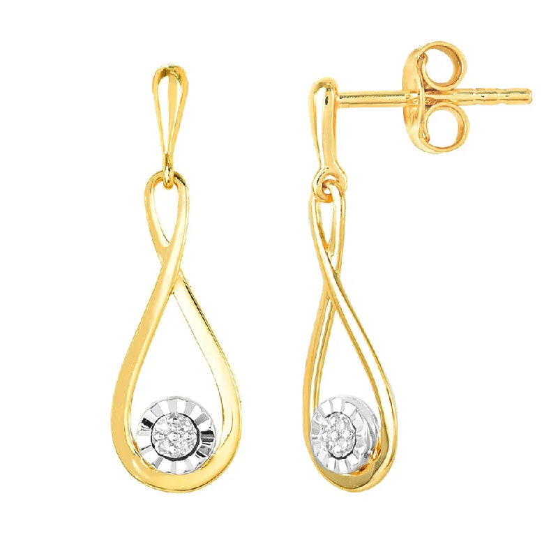 Handmade Earrings For Anniversary Gifts-9ct Yellow Gold Diamond Infinity Drop Earrings with 8 Brilliant Diamonds