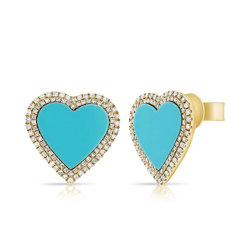 Long Silver Earrings For Glamorous Wear-14K Gold Heart & Diamond Stud