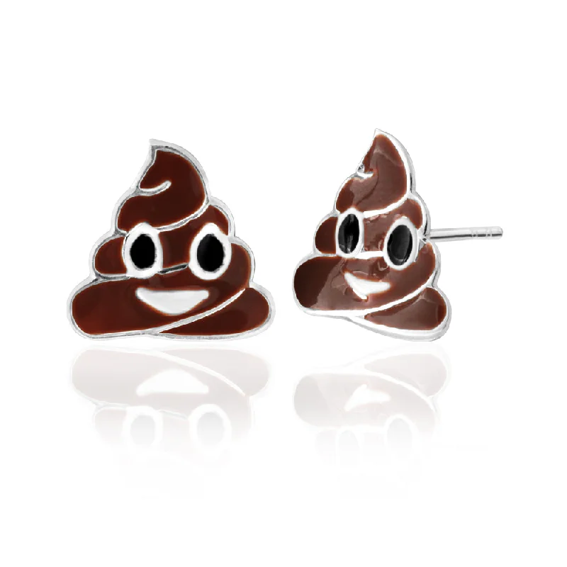 Handmade Dangle Earrings For Artistic Fashion-Sterling Silver Smiley Poo Emoji Stud Earrings