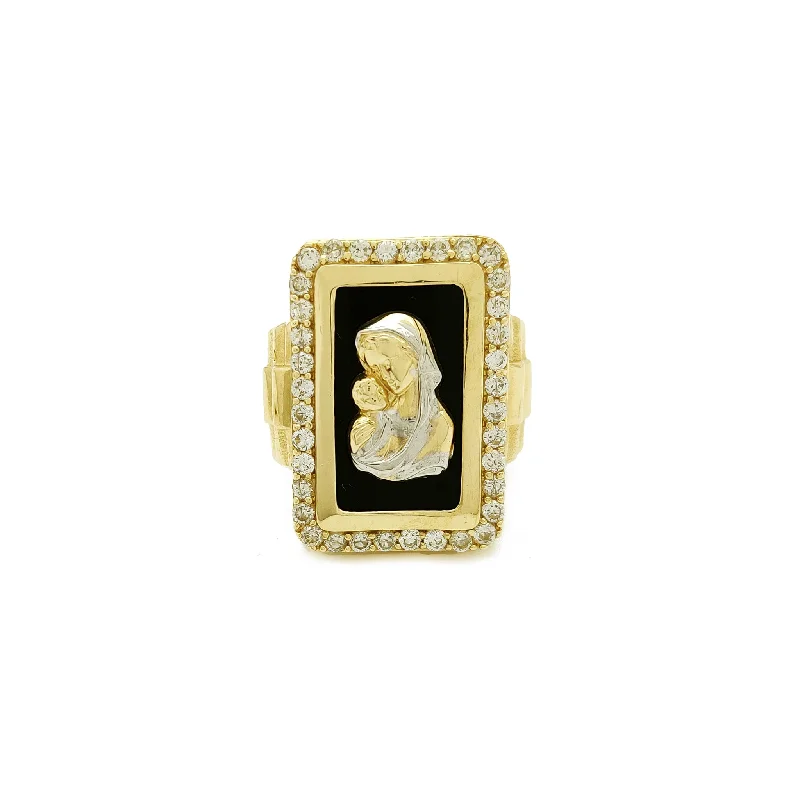 Elegant Engagement Bands For Timeless Proposals-Rectangle Halo Virgin Mary Presidential Ring (14K)