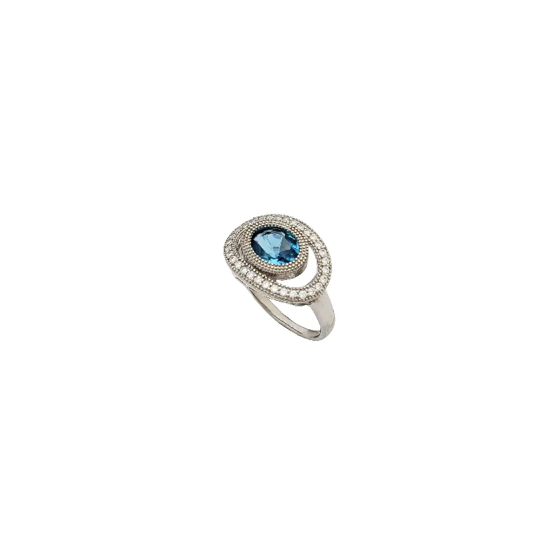 Custom Birthstone Rings For Special Occasions-Halo Bezel Set Blue Stone Ring (SILVER