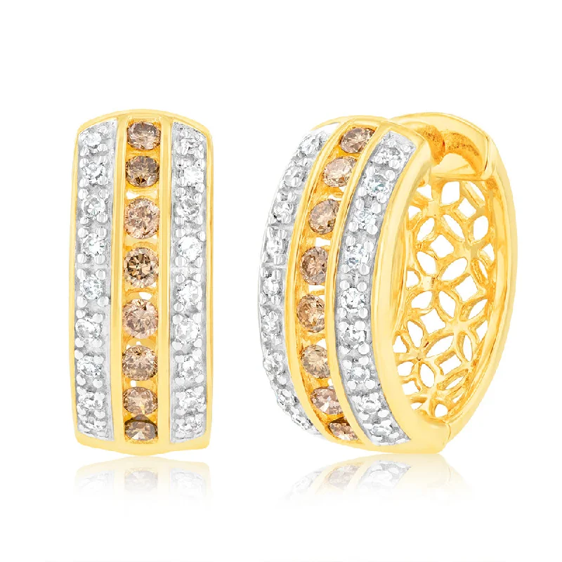 Artistic Hoop Earrings For Creative Styles-Australian Diamond 9ct Yellow Gold Diamond Hoop Earrings