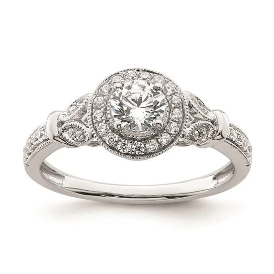 Classic Diamond Rings For Timeless Beauty-14K White Gold Vintage Round Halo 5/8 CT Diamond Complete Engagement Ring