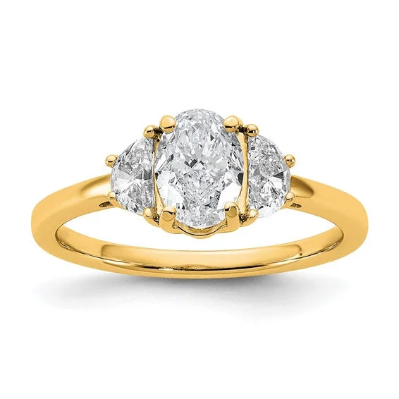 Luxury Engagement Rings For Memorable Proposals-14k Yellow Gold Lab Grown VS DEF Diamond Engagement Ring with Oval Center and Half Moon Side Accents