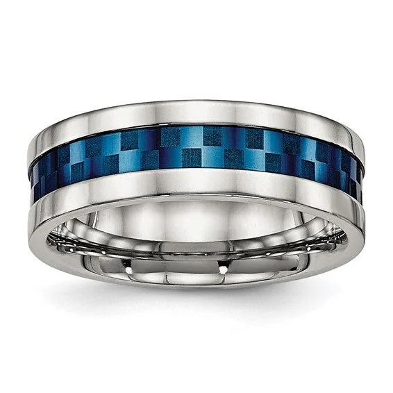 Timeless Wedding Rings For Everlasting Love-Stainless Steel Polished Blue IP Design 7mm Band