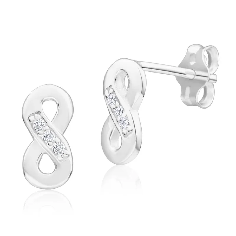 Whimsical Earrings For Fun Vibes-Sterling Silver Cubic Zirconia Infinity Stud Earrings