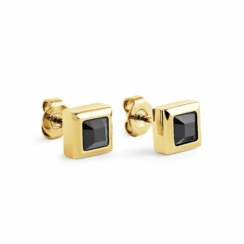 Simple Silver Earrings For Effortless Style-Square Black CZ Stud Earrings