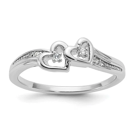 Custom Promise Rings For Thoughtful Gifts-Sterling Silver Double Diamond Heart Ring