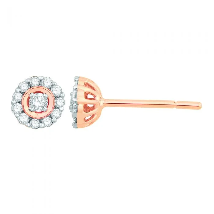 Vintage Inspired Earrings For Women-9ct Rose Gold Stud Earrings with 15 Points of Diamond