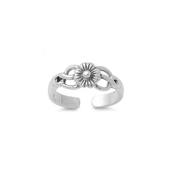 Classic Platinum Rings For Timeless Appeal-Sterling Silver Flower Center Swirl Design Toe Ring