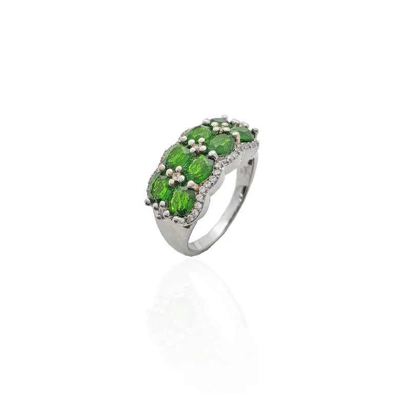 Unique Engagement Rings For Stylish Brides-8 Green Eyes Stones CZ Ring (Silver).