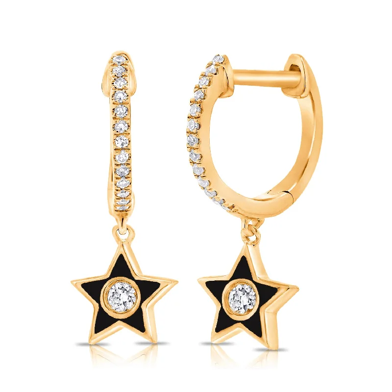 Bold Earrings For Confident Women-Diamond Star Huggie with Charm