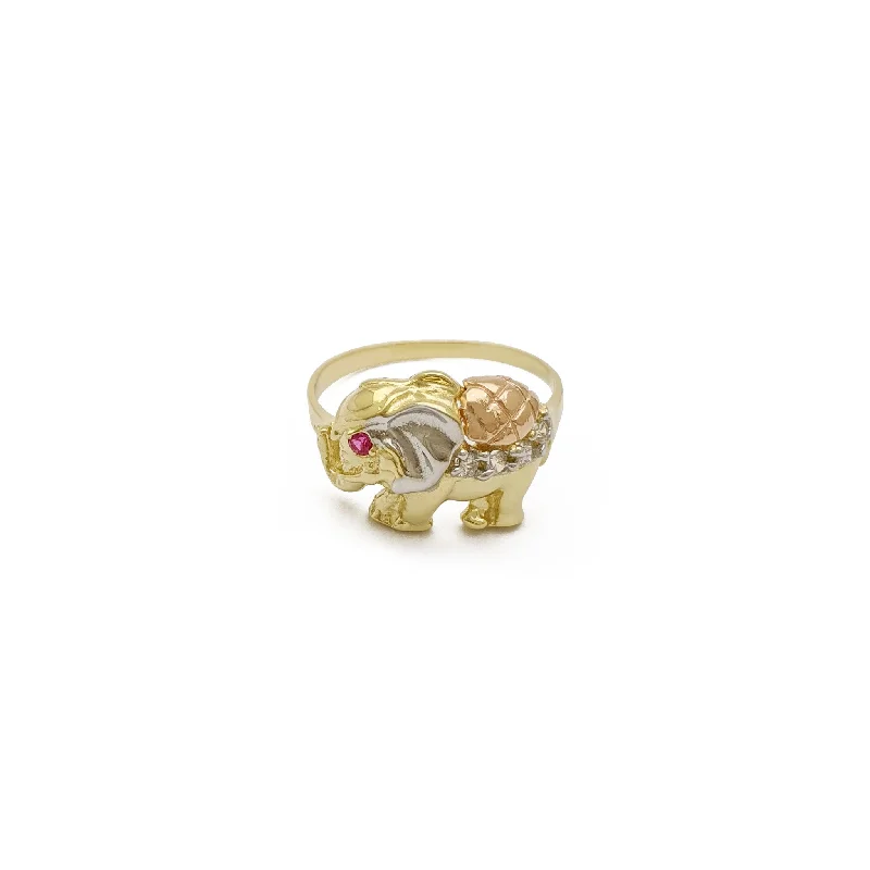 Stunning Sapphire Rings For Bridal Glam-Tri-Tone Elephant Ring (14K)