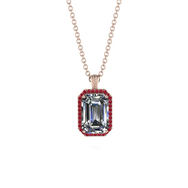 Halo Emerald Cut Diamond Necklace - Izabella No. 47