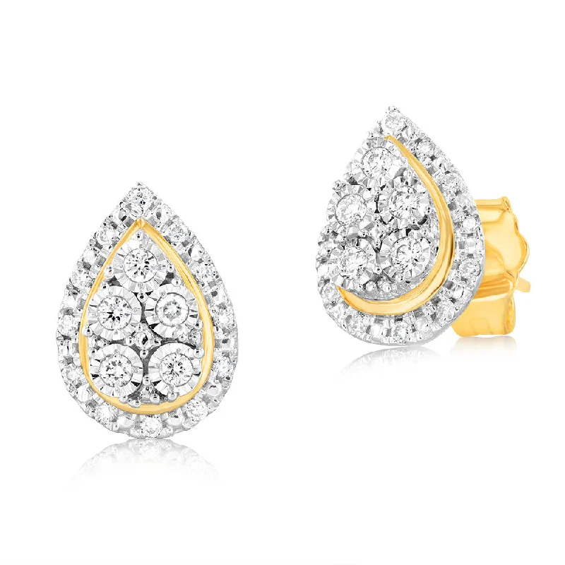 Natural Gemstone Earrings For Organic Style-9ct Yellow Gold 1/6 Carat Diamond Pear Stud Earrings