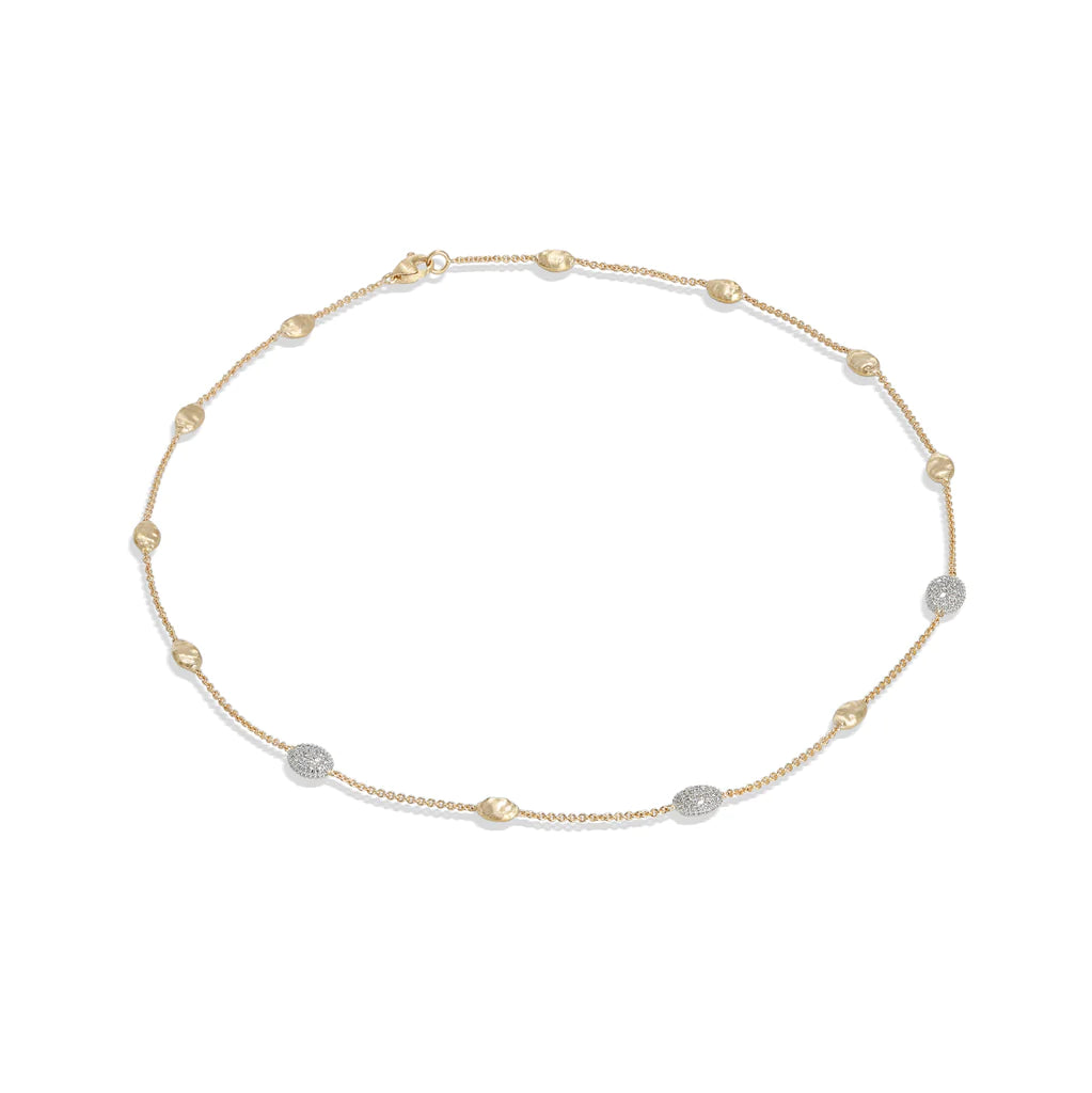 18kt Yellow Gold and Diamond Siviglia  Collection Small Bead Necklace