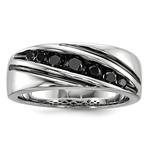 Custom Rings For Special Occasions-Sterling Silver Black Diamond Men's Band Ring