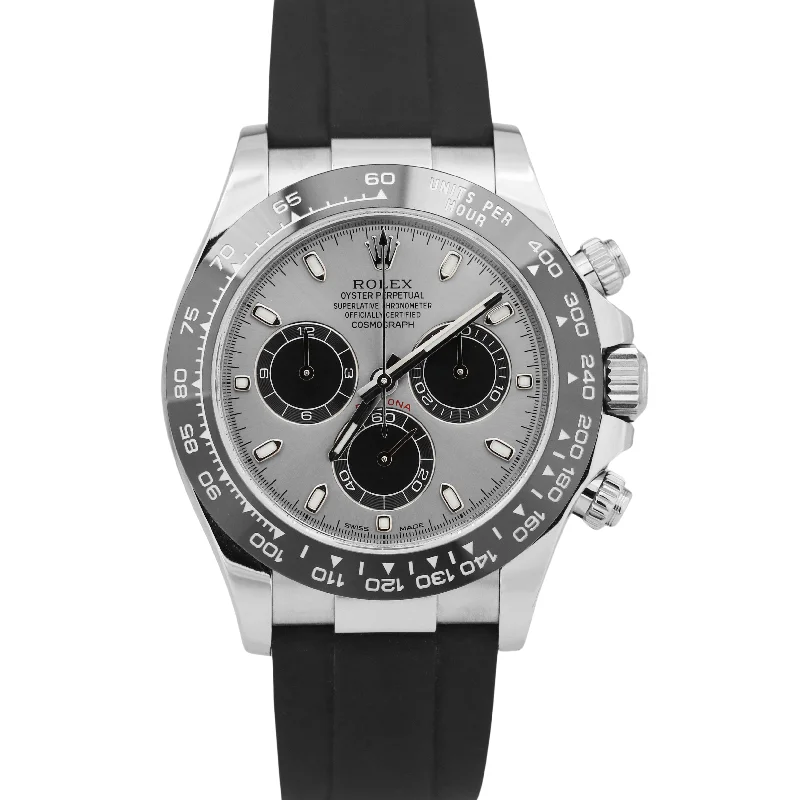 Stylish Analog Watches For Classic Style-2023 Rolex Daytona SILVER GHOST 18K White Gold Oysterflex 40mm 116519 LN BOX