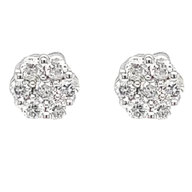 Vibrant Crystal Earrings For Bright Looks-14K White Gold Diamond Cluster Stud Earrings